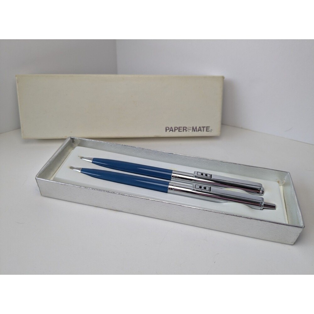 Papermate Slim Blue Ballpoint Pen & 0.9 Pencil Set With Hearts
